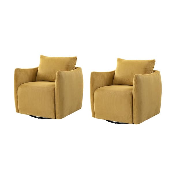 JAYDEN CREATION Erica Mustard Upholstered Swivel Barrel Chair with Reversible Backrest Set of 2