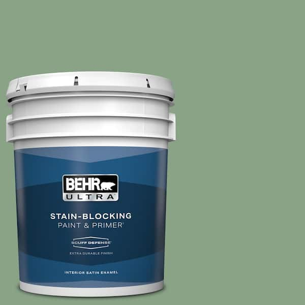 BEHR ULTRA 5 gal. #S400-5 Gallery Green Extra Durable Satin Enamel Interior Paint & Primer