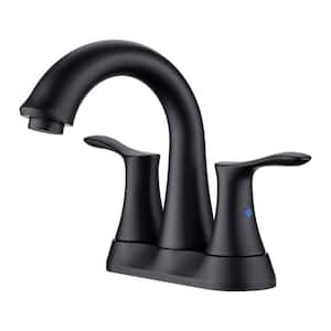 Double Handle Swan Neck Spout Type 2 Hole Bathroom Faucet with Deckplate Included and Pop-up Drain in Matte Black