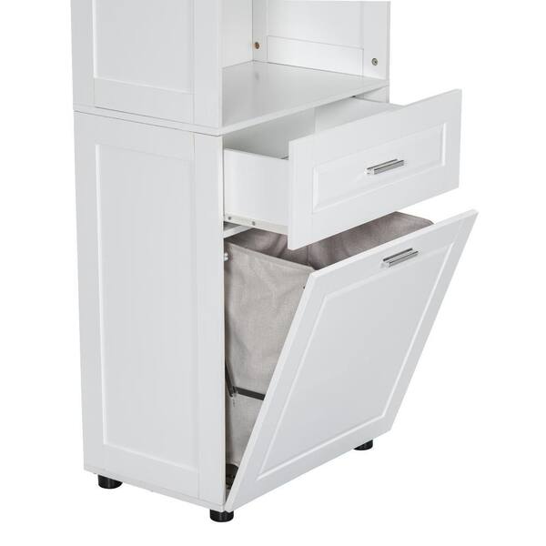 grossag 24.7 in. W x 16.3 in. D x 70 in. White Freestanding Linen Cabinet  with Tilt-Out Laundry Hamper and Open Storage Space ASGZ12 - The Home Depot