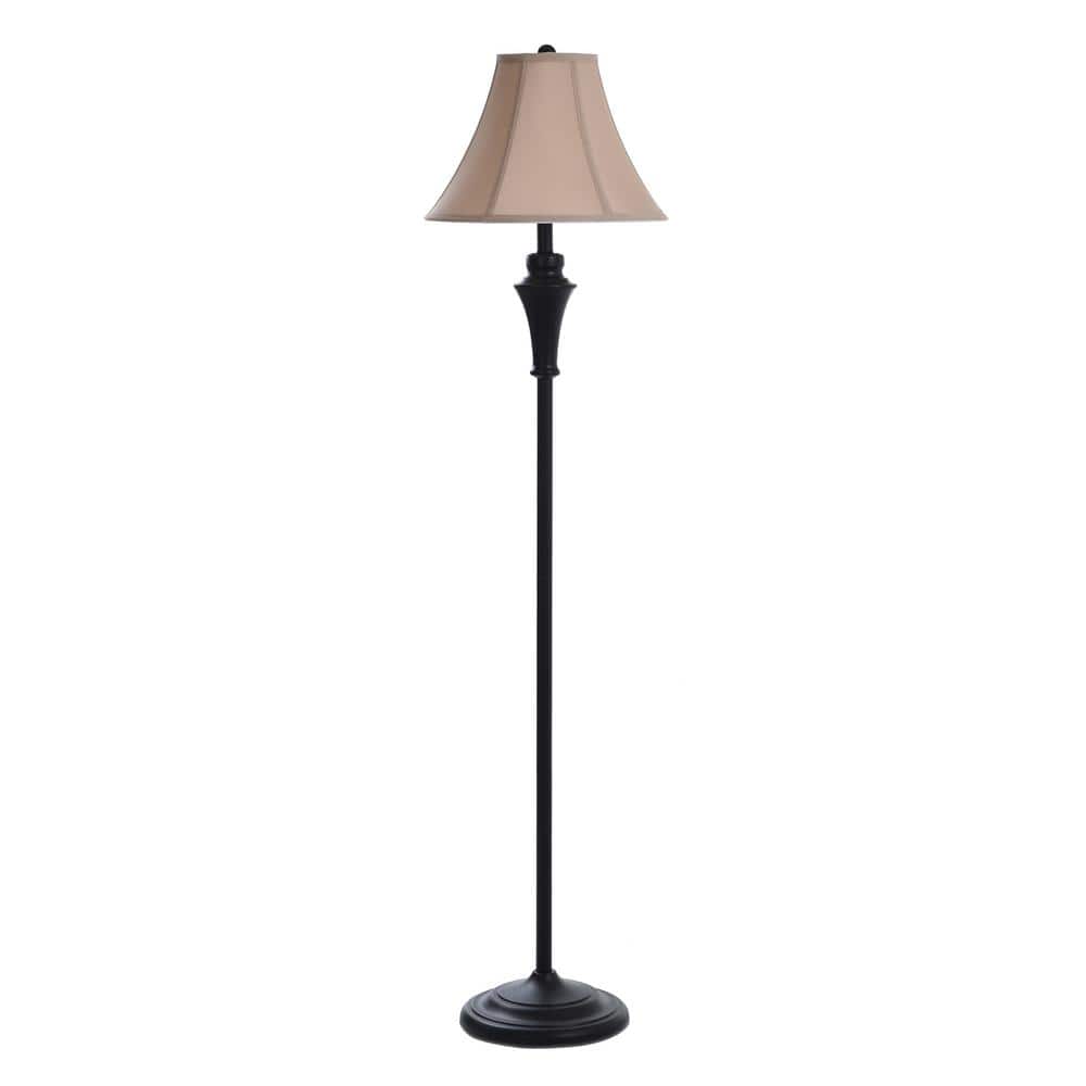 Bronze Wood Finish Taupe Fabric Shade Lamp Trio Set