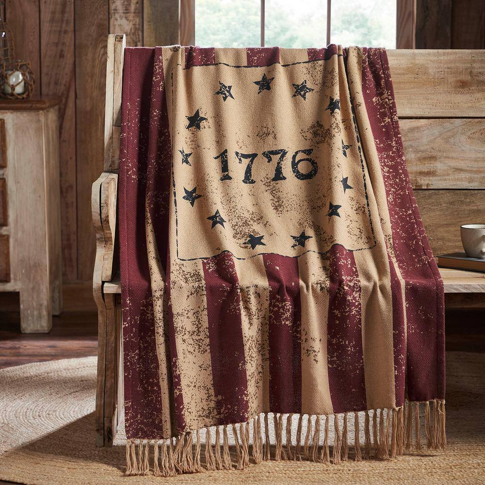Patriotic Red and Beige Cotton Woven Throw Blanket