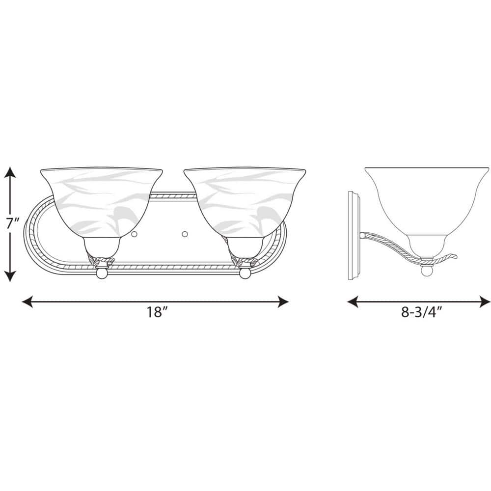 Avalon Brushed Nickel 2-Light Bath Bracket with Alabaster Glass