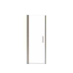 Manhattan 27 in. to 29 in. W in. x 68 in. H Pivot Frameless Shower Door with Clear Glass in Brushed Nickel