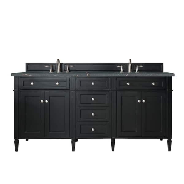 James Martin Vanities Brittany 72.0 in. W x 23.5 in. D x 34.0 in. H Double Bathroom Vanity in Black Onyx with Parisien Bleu Quartz Top
