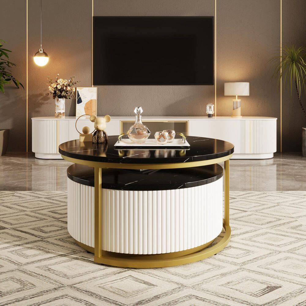 31.5 in. Modern Round Nesting Coffee Table Fluted with Drawer in Black price history on PriceWatchPro