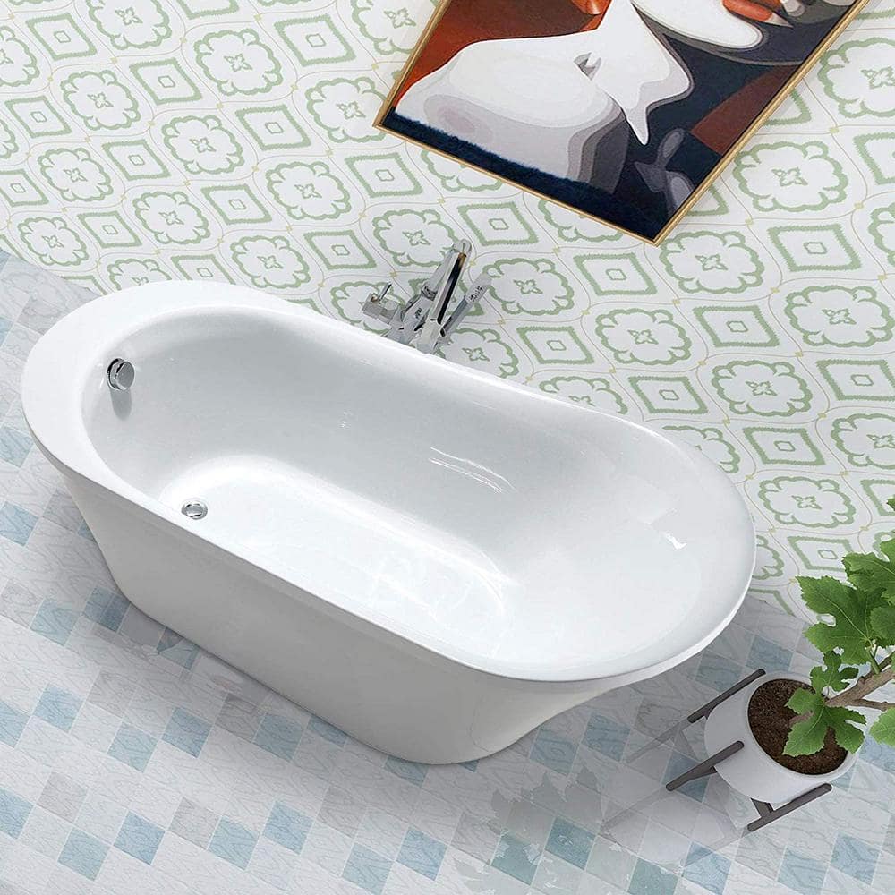 Vanity Art 70" White Acrylic Freestanding Soaking Bathtub