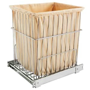 Chrome Metal Pullout Wire Clothes Hamper Basket with Liner and Mounting Hardware