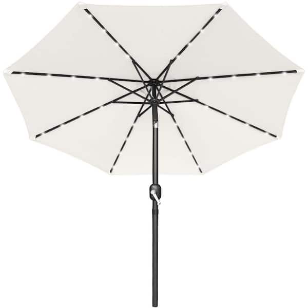 Wildaven 10 ft. Steel Solar Tilt Patio Market Outdoor Patio Umbrella in White with Crank and LED Lights