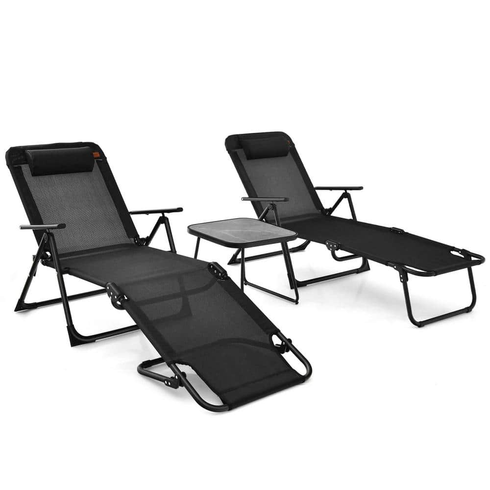 Costway 3-Pieces Folding Outdoor Chaise Lounge Chair PVC