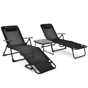 3-Pieces Folding Outdoor Chaise Lounge Chair PVC Tabletop Set Patio Portable Beach with Bistro Table