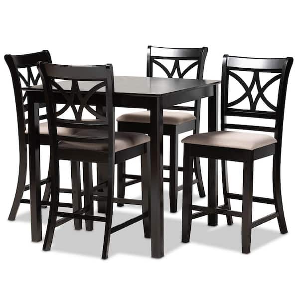 Baxton Studio Chandler 5-Piece Sand and Espresso Brown Pub Set