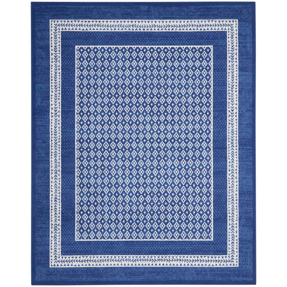 Ivory Geometric 7'10" x 10' Flat Woven Synthetic Area Rug