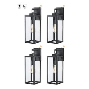 Bonanza 18 in. 1-Light Matte Black Outdoor Wall Lantern Sconce with Dusk to Dawn (4-Pack)