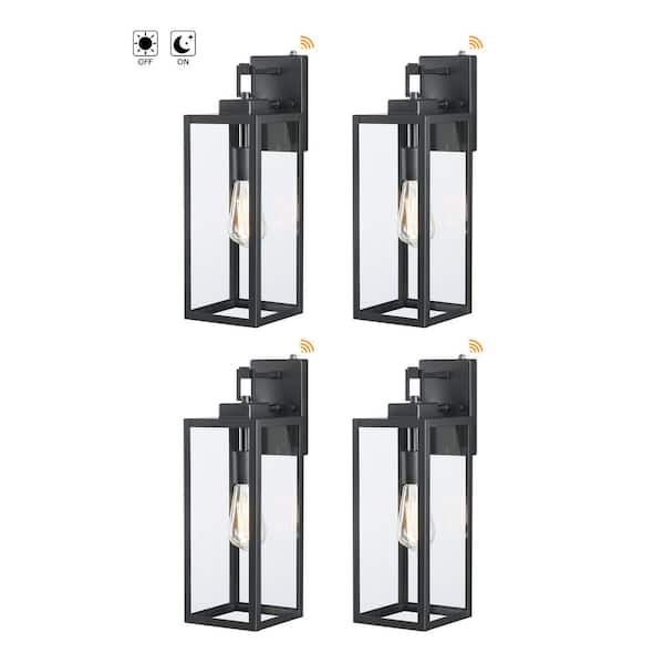 Hukoro Bonanza 18 in. 1-Light Matte Black Outdoor Wall Lantern Sconce with Dusk to Dawn (4-Pack)