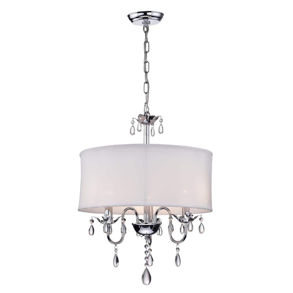 Elegant 19" Chrome Drum Chandelier with Tear-Drop Crystals