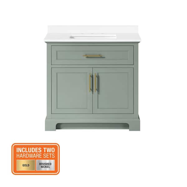 Doveton 36 in. Single Sink Sage Green Bath Vanity with White Engineered Stone Top (Assembled)