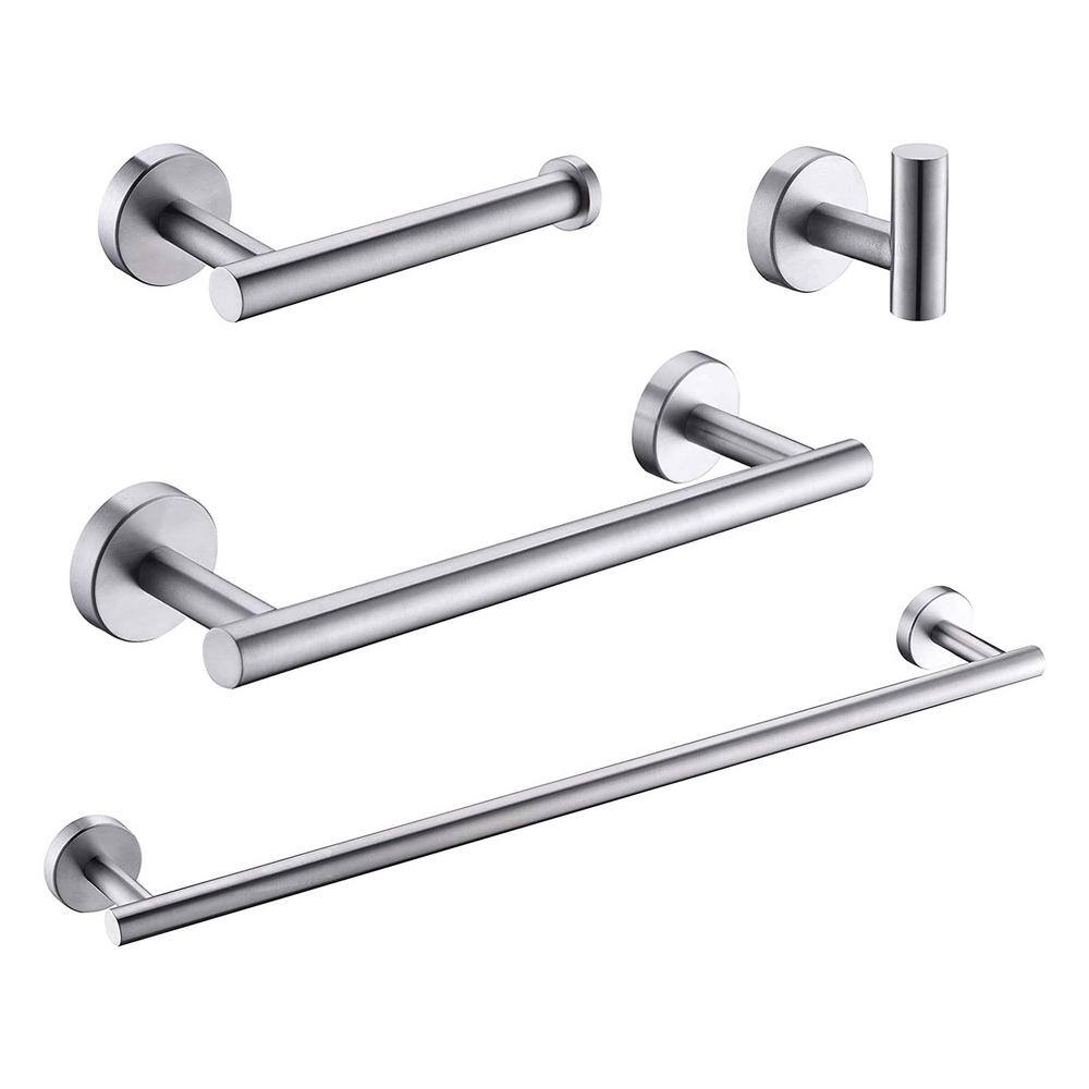 4-Piece Bath Hardware Set with Towel Bar, Robe Hook, Toilet Paper Holder and Hand Towel Holder in Brushed Nickel