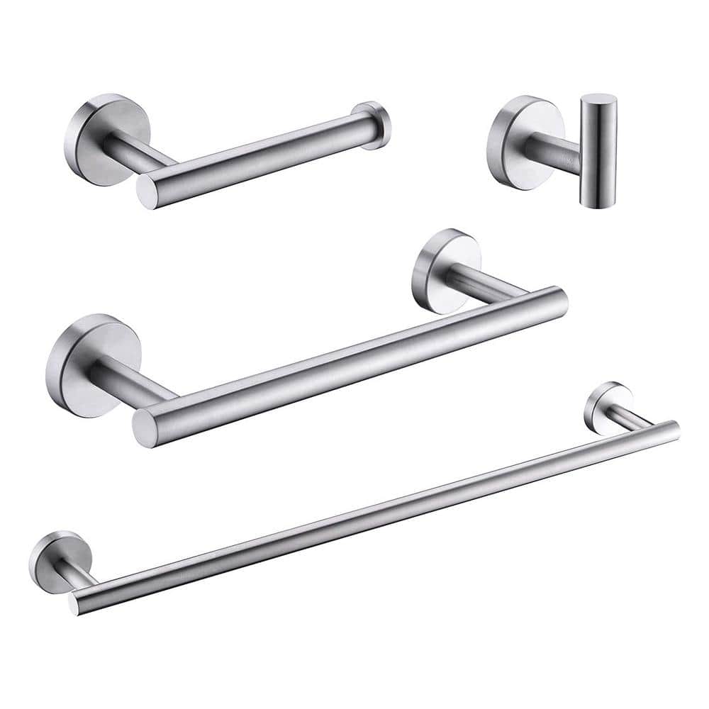 4-Piece Bath Hardware Set with Towel Bar, Towel Robe Hook, Toilet Roll Pape