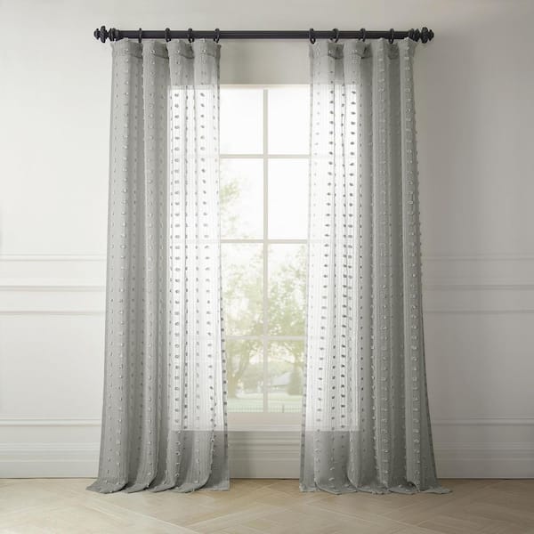 Exclusive Fabrics & Furnishings Strasbourg Dot Grey Polka Dot Rod Pocket Sheer Curtain - 50 in. W x 84 in. L (1 Panel)
