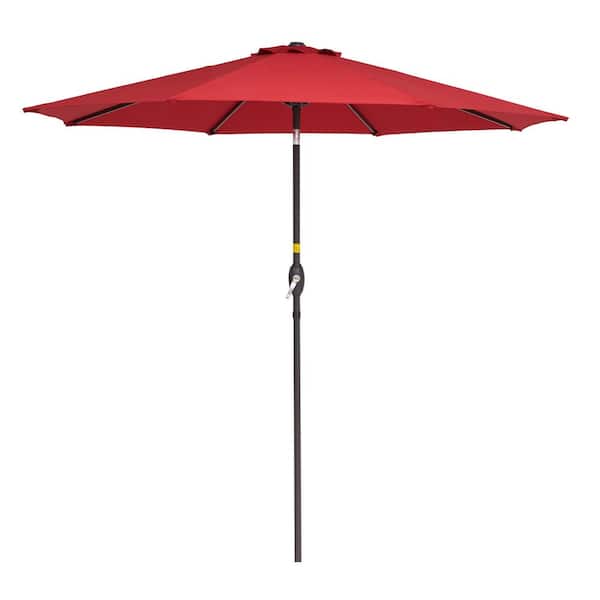 WELLFOR 9 ft. Market Tilt Patio Umbrella with Push Button Tilt and Crank in Red