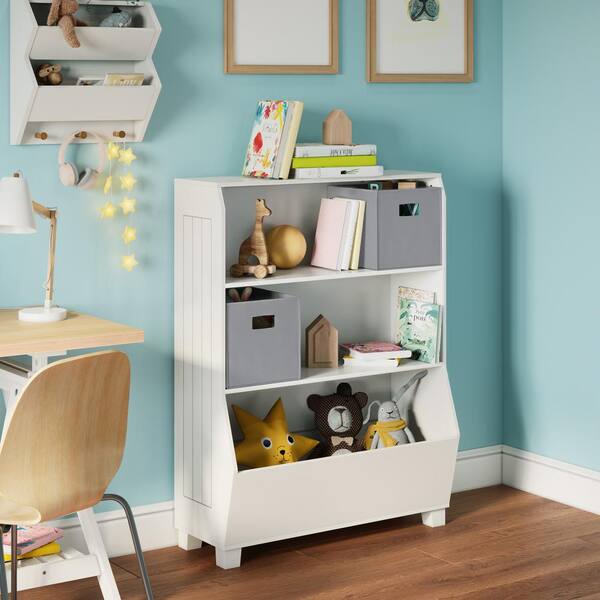 Boyel Living 3-Tier Children's Multi-functional Durable Bookcase Toy Storage Bin Floor Cabinet in Gray