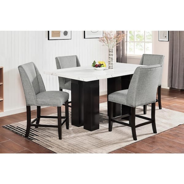 NEW CLASSIC HOME FURNISHINGS New Classic Furniture Faust 5-piece Adjustable White/Gray Faux Marble Top Counter Table Set (Seats-4)