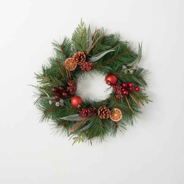 SULLIVANS 18 in. Unlit Red Berry, Pine and Fruit Mini Artificial Christmas Wreath