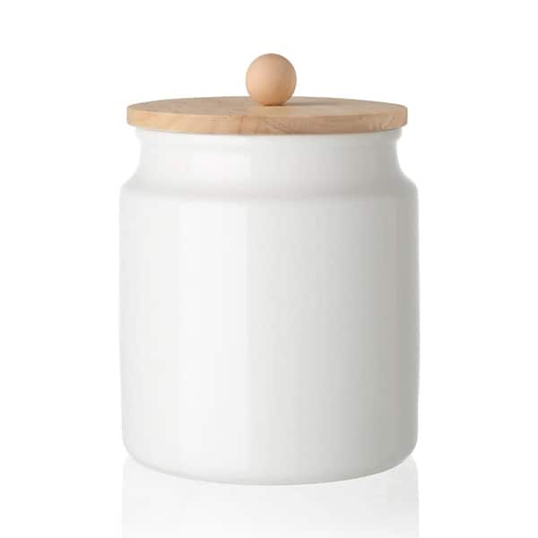 28 fl oz White Ceramic Kitchen Canister Jar with Airtight Silicone Seal and Wooden Lid Storage Container