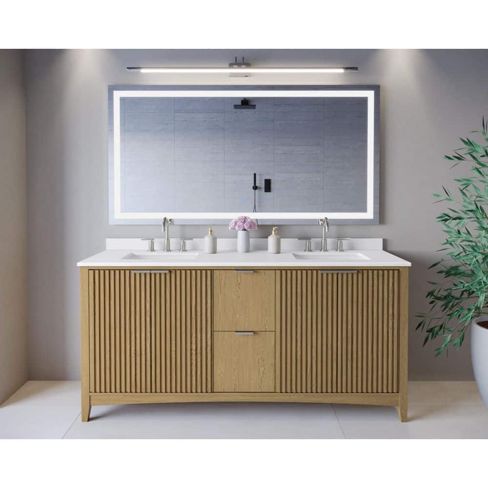 Palmilla 72 in. Double Freestanding Natural Oak Bath Vanity with White Cultured Marble Top Assembled price history on PriceWatchPro