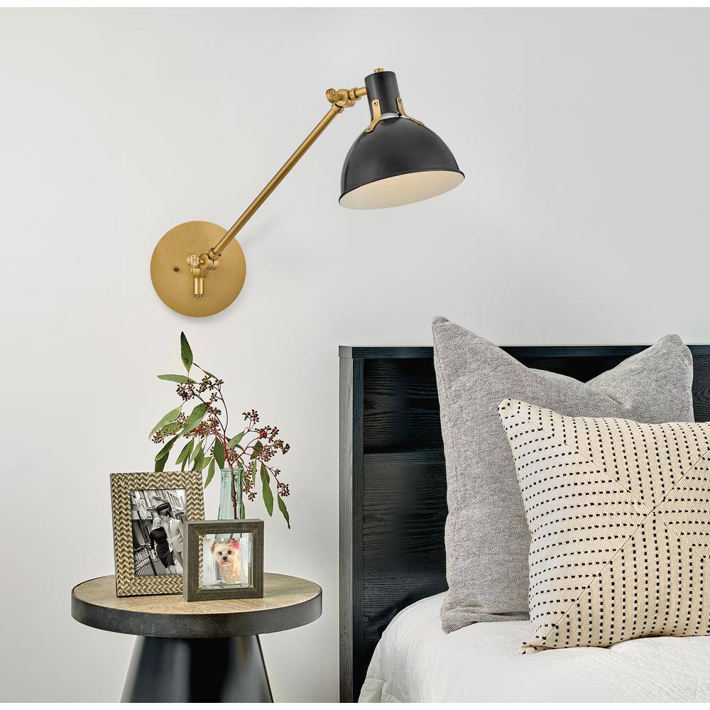 Satin Black and Lacquered Brass Swing Arm Wall Sconce