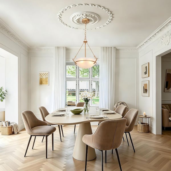 Combin Frosted Glass Pendant Light, 11.5 in. 3-Light Gold Round Chandelier, Modern Farmhouse Hanging Pendant Light