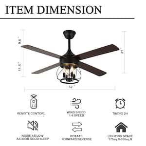 Faria 52 in. Indoor Brown 4-Light Rustic Modern Ceiling Fan with Lights, Scandi 6-Speed Reversible Ceiling Fan w/Remote