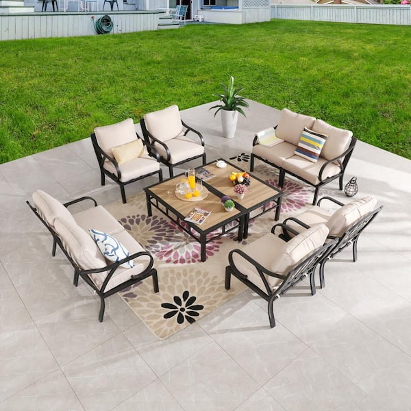 Patio Festival 10-Piece Metal Patio Conversation Set, Beige Cushions