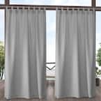 Cabana Cloud Grey Solid Light Filtering Hook-and-Loop Tab Indoor/Outdoor Curtain, 54 in. W x 84 in. L (Set of 2)