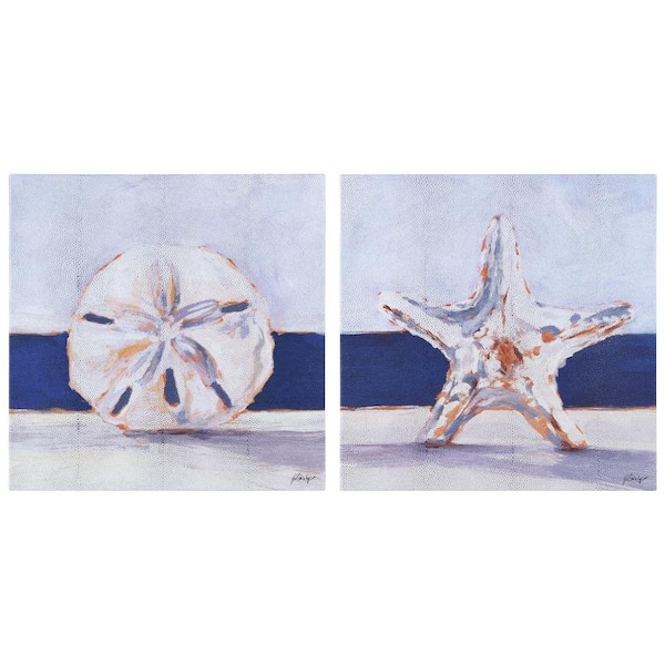 Empire Art Direct Coastal Serenity I, II Beach Themed Art on Silver Metallic Shagreen Wrapped Canvas Unframed Wall Art, 22 in. x 44 in.