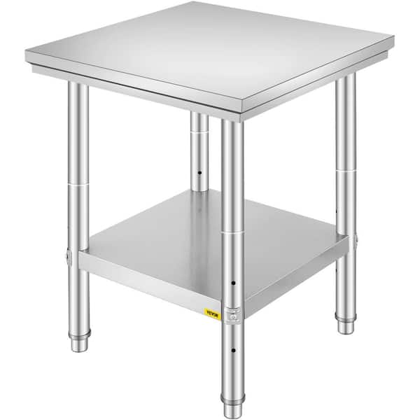 VEVOR Stainless Prep Table 23.6 x 23.6 x 31.5 in. Kitchen Prep Table with Adjustable Feet Kitchen Utility Tables,Silver