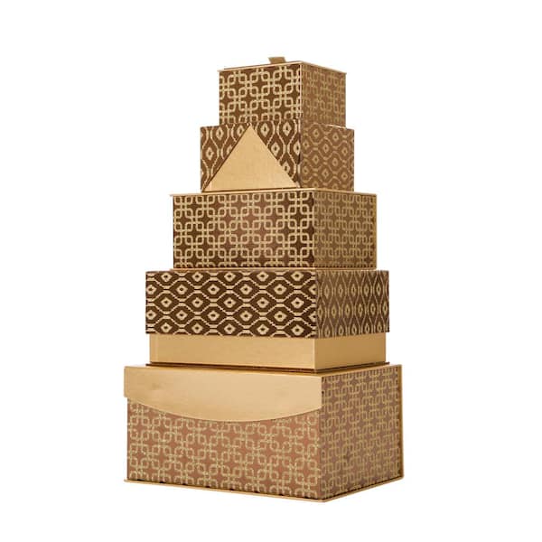 Glitzhome 4.88 in. Metallic Gold Exterior Gift Box. (Set of 5)