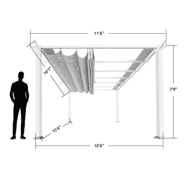 Florence 11 ft. x 16 ft. Aluminum Pergola in White Finish and Gray Canopy