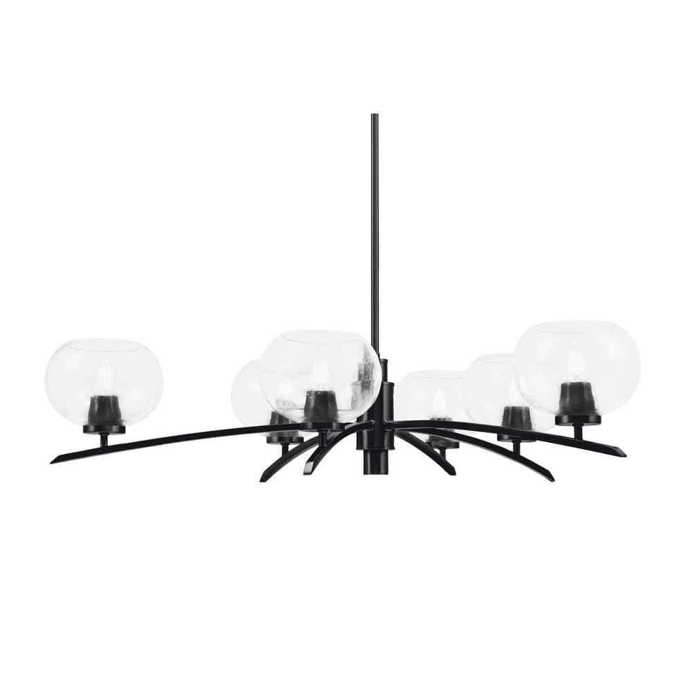 Siena 6-Light Matte Black Chandelier, Round Chandelier with Clear Bubble Gl