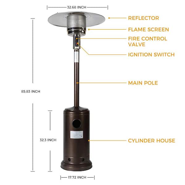 Trustmade 46000 Btu Bronze Powder Coated Iron Flame Propane Patio Heater With Wheels And Cover Included Ujn Io07 Hb - Blue Rhino Patio Heater Parts