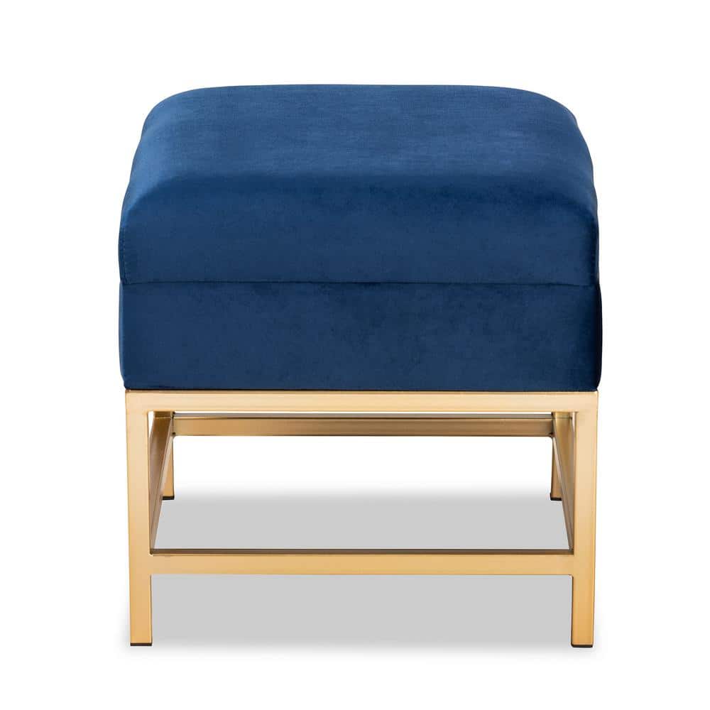 Navy Blue Velvet Tufted Storage Ottoman with Gold Metal Legs