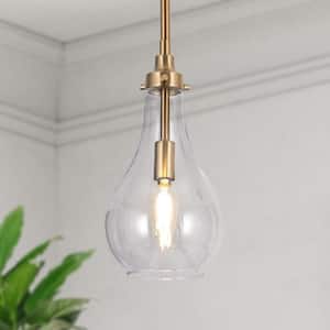 Modern Kitchen Island Teardrop Pendant Light 1-Light Brass Gold Dome Hanging Pendant Light with Clear Glass Shade