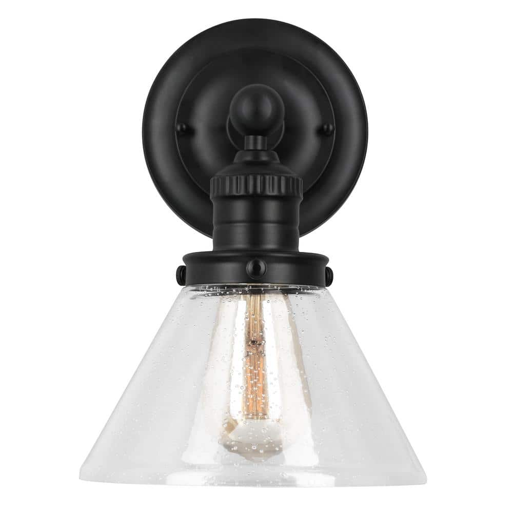 Matte Black Glass Wall Light with Seedy Shade