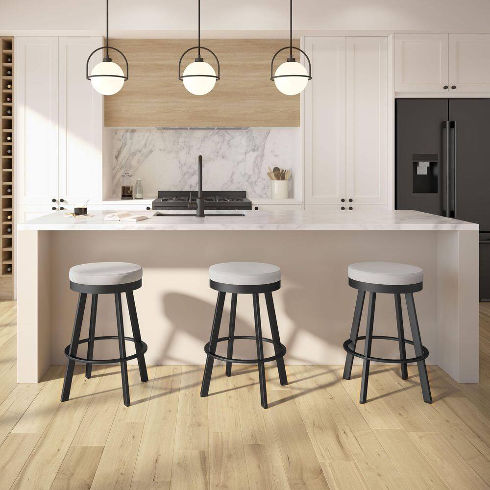 Swice Light Grey Polyester and Black Metal Swivel Counter Stool