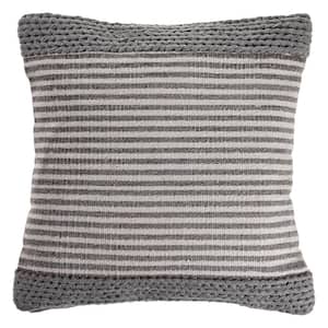 Farmhouse Gray / Off White Striped Textured Poly-fill 20 in. x 20 in. Throw Pillow