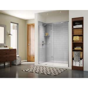 Utile Metro 32 in. x 60 in. x 83.5 in. Alcove Shower Stall in Soft Grey with Left Drain Base in White