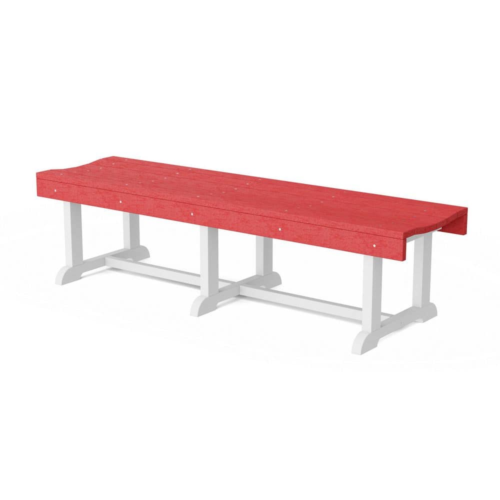 Heritage 68 in. Cardinal Red and White HDPE Plastic Outdoor Patio Backless Bench