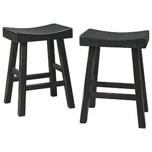 20 in. Black Backless Wood Frame Barstool with Wooden Seat ((set of 2))