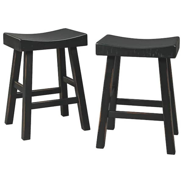 Benjara 20 in. Black Backless Wood Frame Barstool with Wooden Seat ...